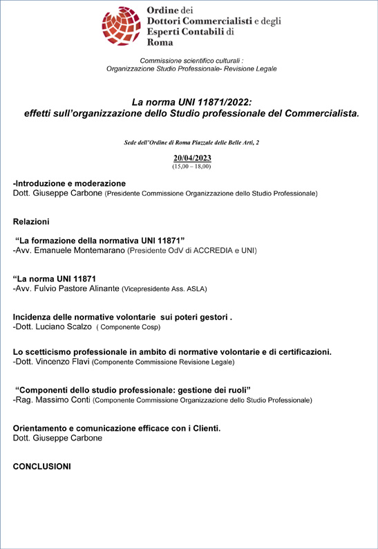 La norma UNI 11871/2022: effetti sull’organizzazione dello Studio professionale del Commercialista